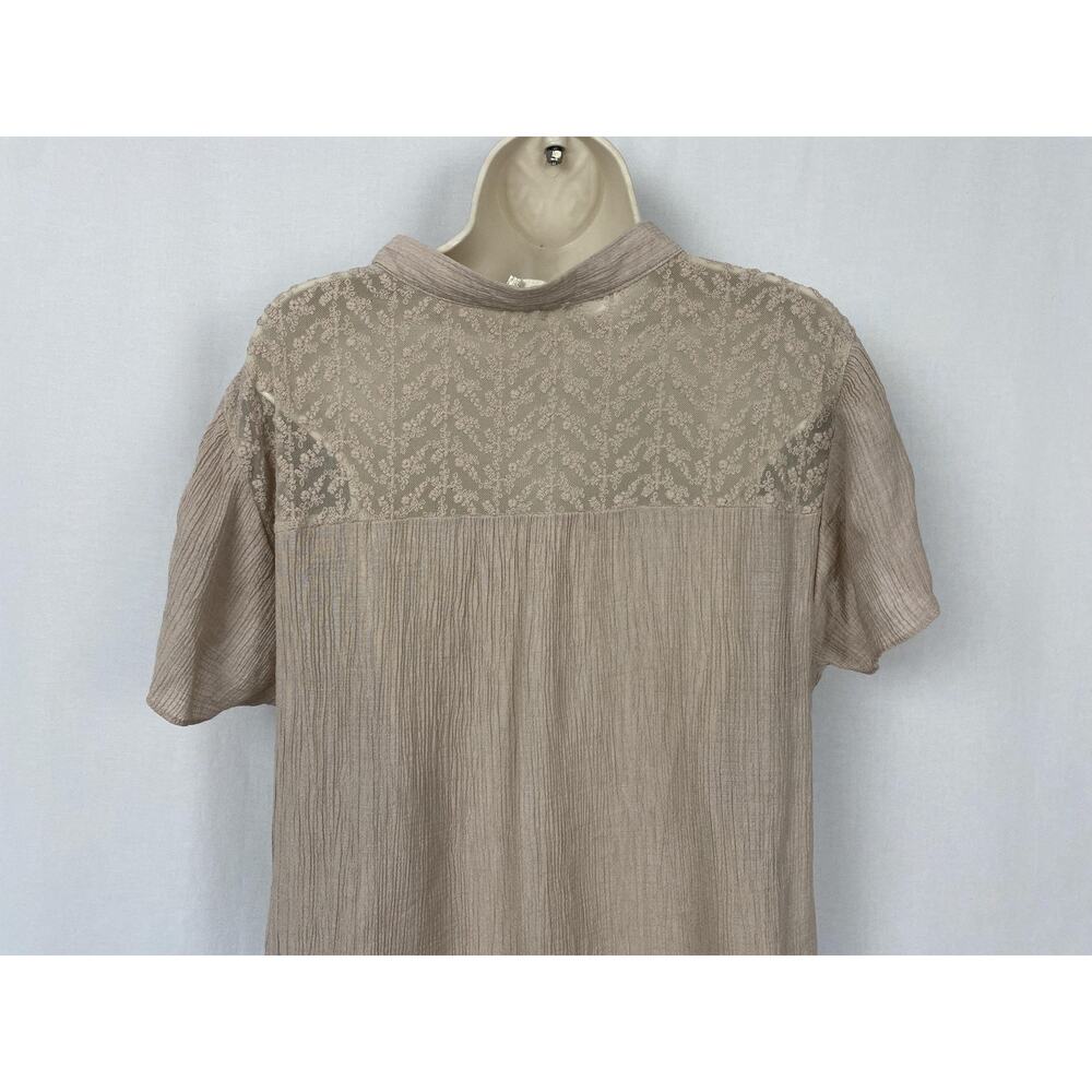 Perch Blu Pepper Tunic Top Womens 3XL Beige Lace Henley Flutter Boho Crinkle 3X - Picture 6 of 13